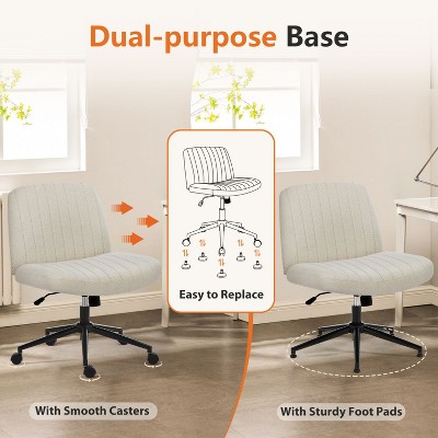 Beige Fabric Armless Swivel Task Chair with Wheels