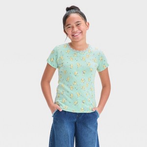 Girls' Pokemon Floral Pikachu Pointelle Lace Short Sleeve Top - Green - 1 of 3