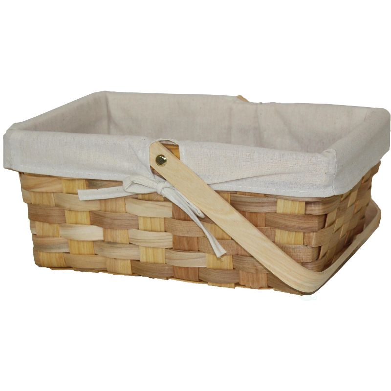 Vintiquewise 12 Inch Rectangular Woodchip Picnic Basket Lined with White Fabric, 3 of 5