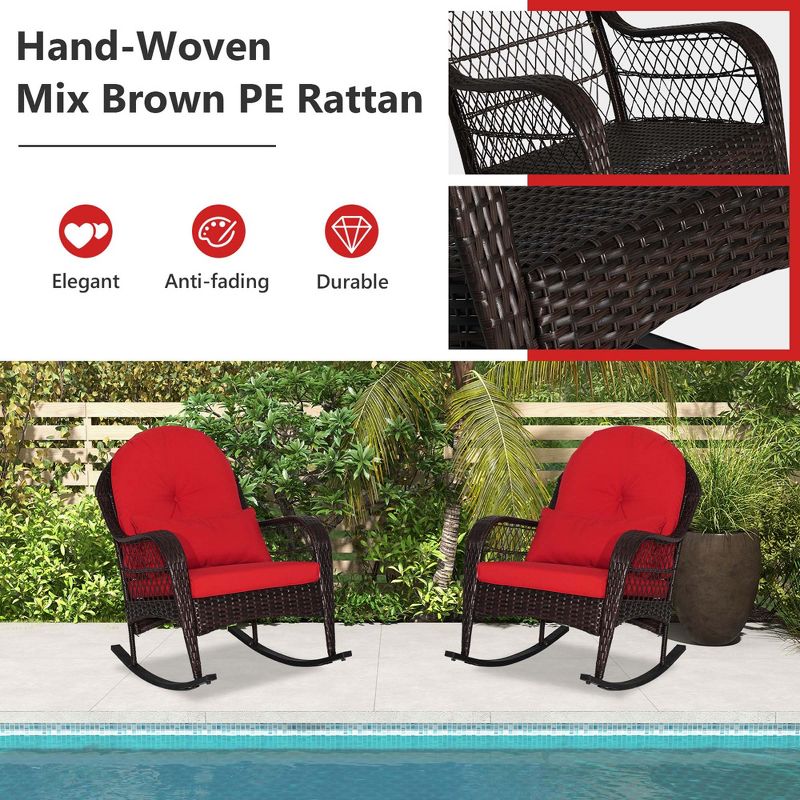 Costway Patio Wicker Rocking Chair W/Seat Back Cushions & Lumbar Pillow Porch Off, 5 of 10