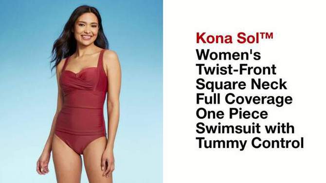 Women's Twist-Front Square Neck Full Coverage One Piece Swimsuit with Tummy Control - Kona Sol™, 2 of 17, play video