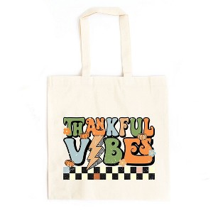 City Creek Prints Thankful Vibes Checkered Canvas Tote Bag - 15x16 - Natural - 1 of 2