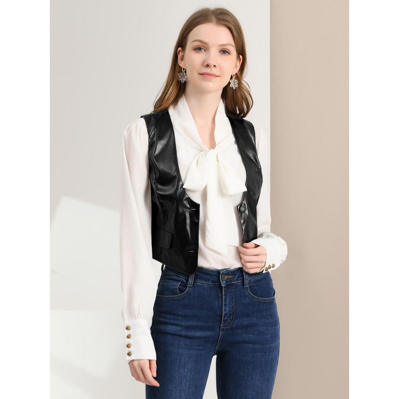 Allegra K Women's Sleeveless Versatile PU Faux Leather Suit Vest, 3 of 6