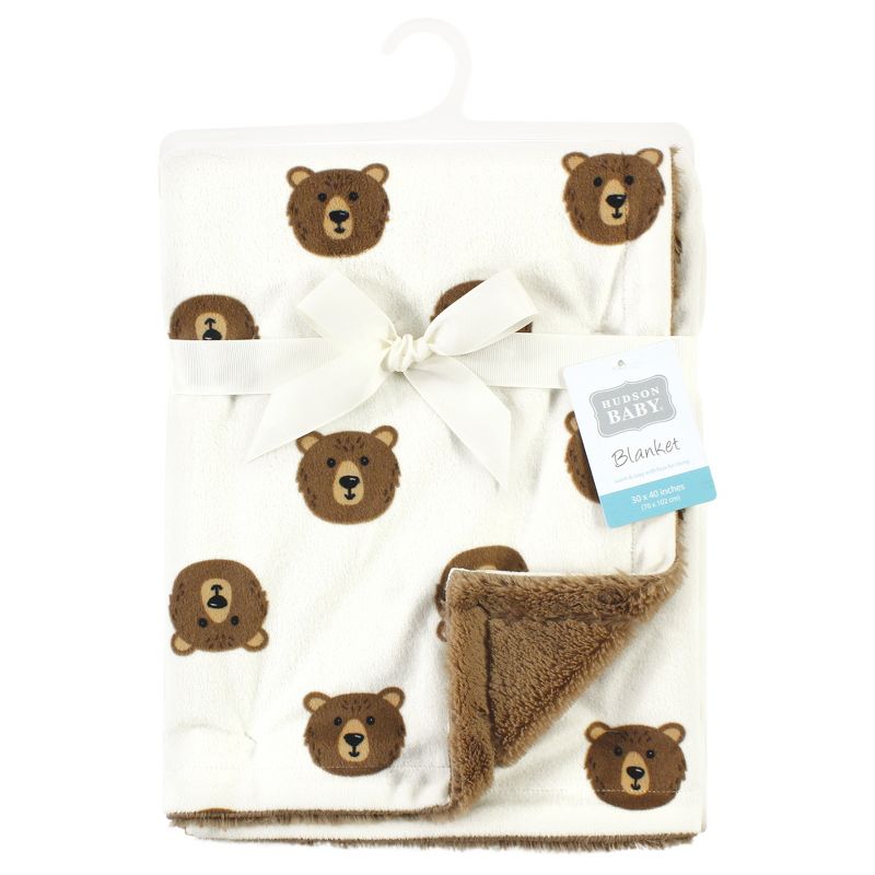 Hudson Baby Plush Blanket with Furry Binding and Back, Brown Bear, One Size, 2 of 3