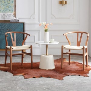 GDFStudio Ariane Mid-Century Modern Wishbone Hand-Knitted Paper Dining Chair with Curved Backrest (Set of 2) - 1 of 4