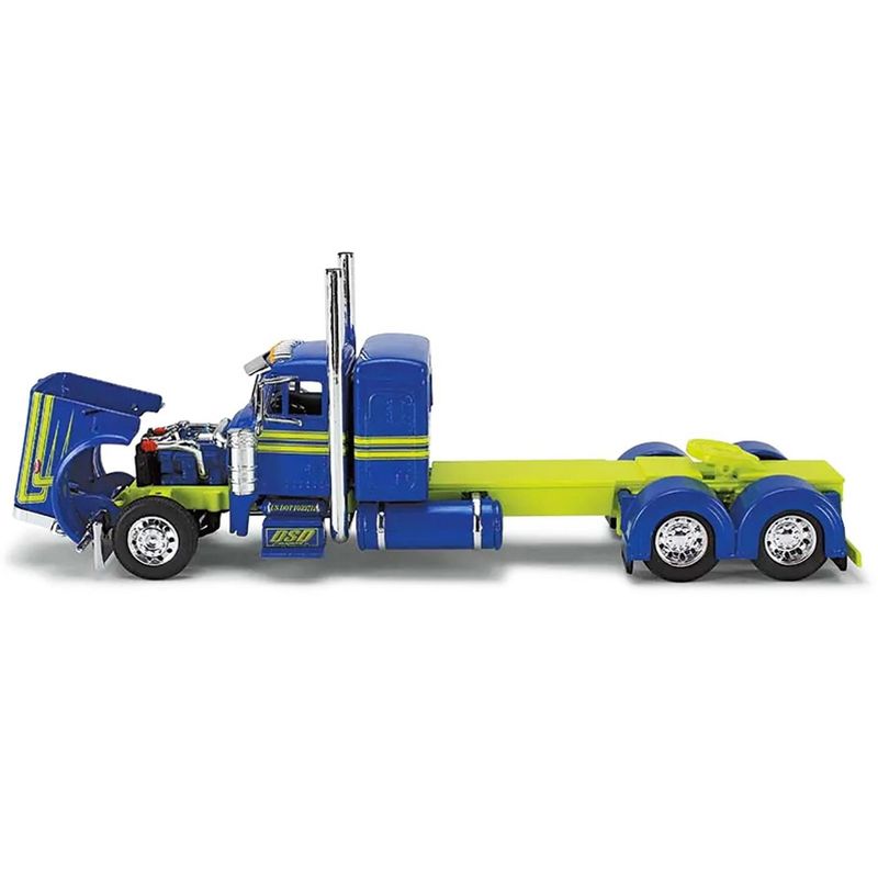 Peterbilt 379 w/36" Sleeper and 53' Utility Roll Tarp Trailer "DSD Transport" Blue & Yellow 1/64 Diecast Model by DCP/First Gear, 2 of 6