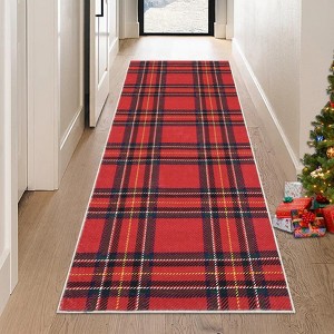 Christmas Plaid Small Area Rugs Non-Slip Non-Shedding Floor Mat Machine Washable Area Carpet for Entryway - 1 of 4