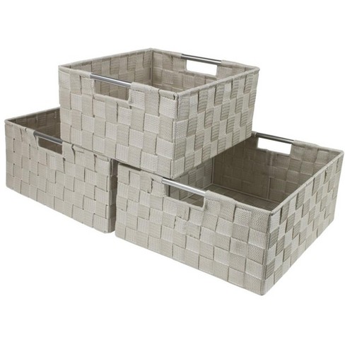 Sorbus Woven Paper Rope Baskets - 4 Piece Set, Gray