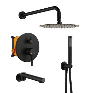 CLIHOME 10-Inch Three-function Wall-mounted Round Shower Set With Swivel Bathtub Spout - 1 of 4