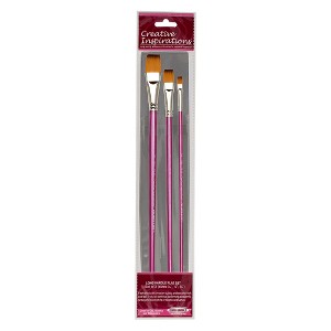 Creative Inspirations Dura-Handle Flat Assorted Size Long Handle Paint Brush Set of 3 - Solid Resin Handle, Synthetic Taklon Paint Brushes, Flat Brush - 1 of 4