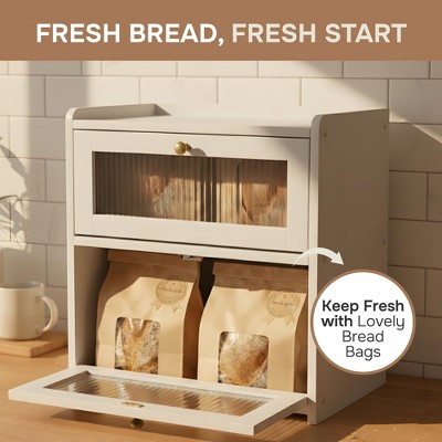 MOEPISY Vintage Breadbox Bread Storage Container Farmhouse Food Organizer Pantry Shelf (White)