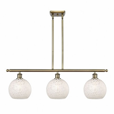 White Mouchette - 3 Light Stem Hung Island In Modern Style-10.5 Inches Tall and 36 Inches Wide