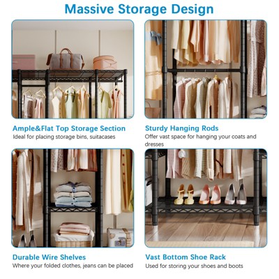 Black Extra Large Freestanding Wire Closet Rack with Adjustable Shelves