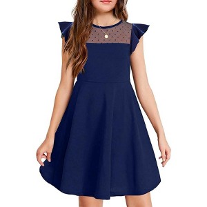 Arshiner Girls Dress Summer Ruffle Sleeve Mesh A Line Casual Party Dresses with Pockets - 1 of 4