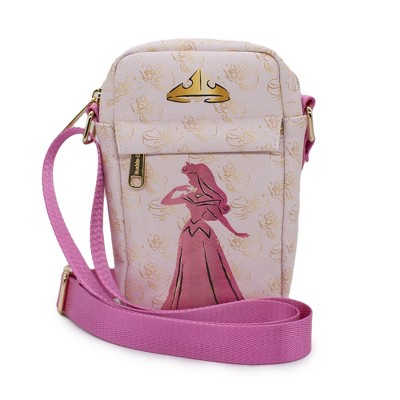 Disney Bag, Crossbody, Princess Aurora Pose Silhouette and Fairy Godmothers, Pink, Vegan Leather