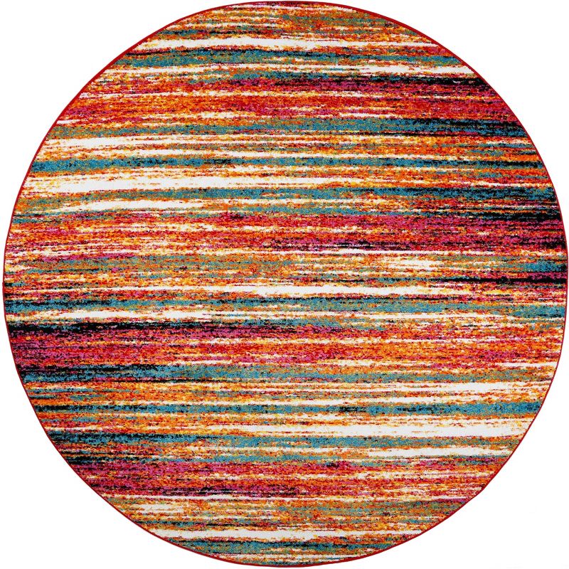 Home Dynamix Splash Cellis Contemporary Abstract Striped Area Rug, Orange/Blue, 7'10" Round, 1 of 3