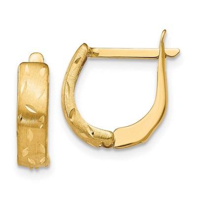 Black Bow Jewelry Small 3.5 x 12.5mm 14k Yellow Gold Brushed & Diamond-Cut Hinged Hoops