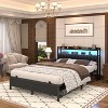 Besiost Bed Frame with Upholstered Storage Headboard, Bedframe with Charging Station and LED Light - 3 of 4