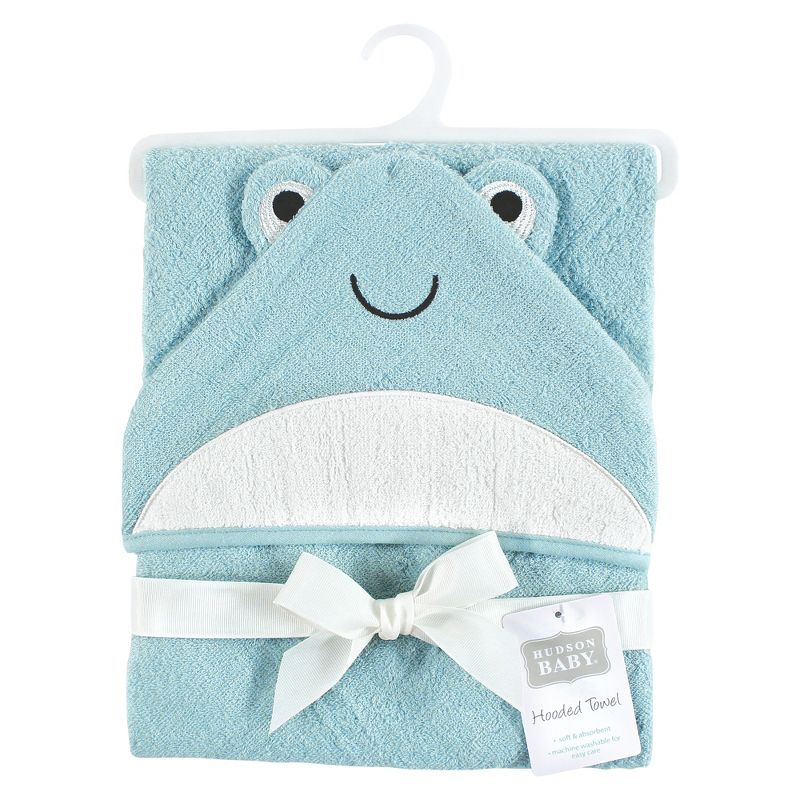 Hudson Baby Unisex Baby Cotton Animal Face Hooded Towel, Cool Frog, One Size, 2 of 3