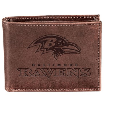Evergreen NFL Baltimore Ravens Brown Leather Bifold Wallet Officially Licensed with Gift Box