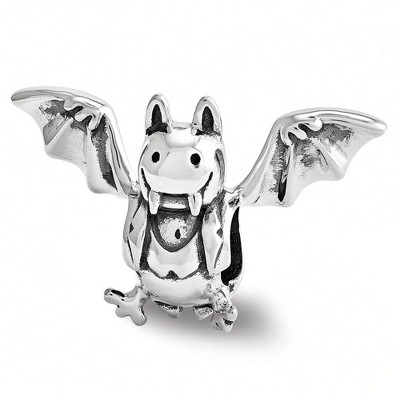 Black Bow Jewelry Vampire Bat Bead Charm in Antiqued Sterling Silver