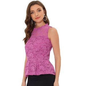INSPIRE CHIC Women's Ruffle Neck Keyhole Back Sleeveless Floral Lace Peplum Blouses - 1 of 4