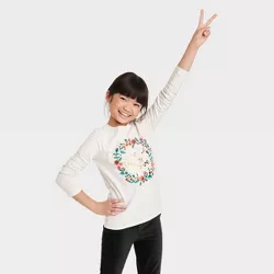 Girls' 'Peace and Love' Long Sleeve Graphic T-Shirt - Cat & Jack™ Cream