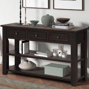 CAVINAS 48" Solid Wood Top Console Table with 3 Drawers,Hallway Table with 2 Shelves,Modern Entryway Table for Living Room,Hallway - 1 of 4