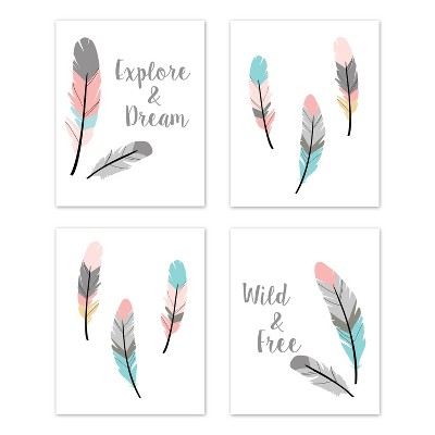 4pc Feather Art Print Set - Sweet Jojo Designs