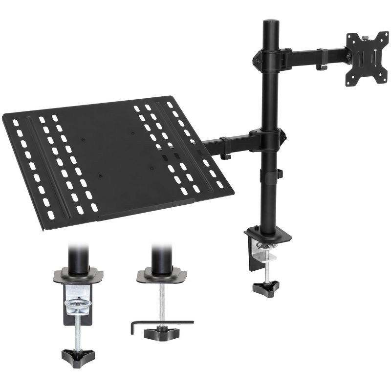 Mount-It! Laptop Desk Mount with Monitor Arm, Dual Laptop and Monitor Stand with Clamp / Grommet Base / Ventilated Cooling Tray, 1 of 12