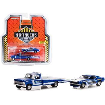 1969 Ford F-350 Ramp Truck Blue "The Going Thing" and 1969 Mustang Blue "Ford Drag Team" 1/64 Diecast Model Car by Greenlight