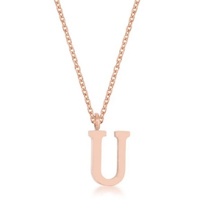 ShineHigh Elaina Rose Gold Stainless Steel Initial Pendant Necklace with 16” Chain + 2” Extender – Letters F, I, O, Q, U, V, W, X, Y
