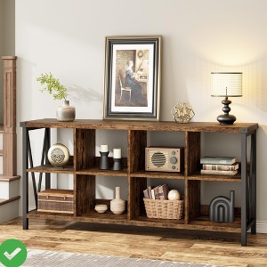 62" Industrial 8-Cube Storage Organizer with 3-Tier Metal Horizontal Bookcase – Long Low Console Shelf - 1 of 4