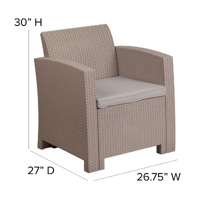 Contemporary Patio Armchair with Light Gray Cushions and Plastic Feet