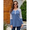 Women's Long Sleeve Waffle Henley Shirts Button Down Round Neck T Shirts Side Splite Color Block Casual Work Blouses - 2 of 4