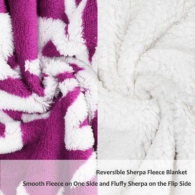 Hot Pink and White Sherpa Fleece Reversible Throw Blanket
