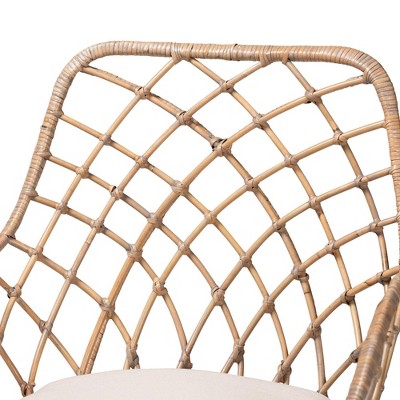 Bohemian Greywashed Rattan and Natural Brown Dining Chair Set with Cushions