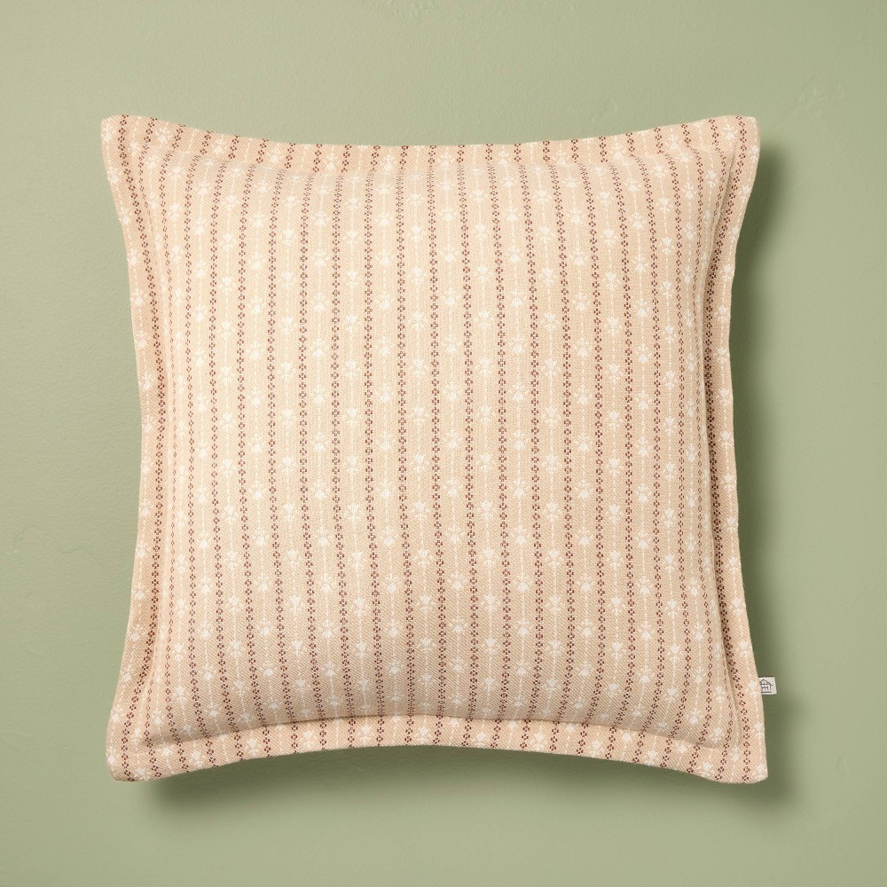18"x18" Floral Jacquard Throw Pillow Tan - Hearth & Hand™ with Magnolia