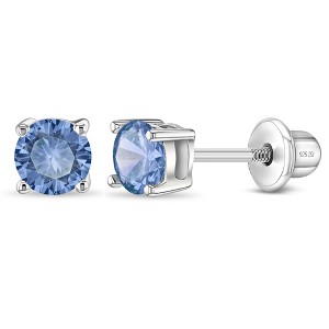 Girl's Classic Round Solitaire Screw Back Sterling Silver Earrings - In Season Jewelry - 1 of 4