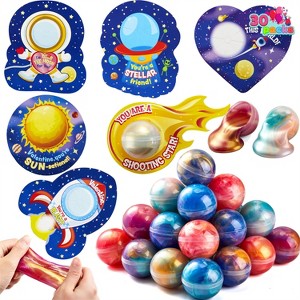 Joyfy 30 Packs Valentine's Day Gift Cards with Slime, Galaxy Slime Stress Relief Fidget Toy for Kids Valentine’s Party Favor, Classroom Exchange Prize - 1 of 4