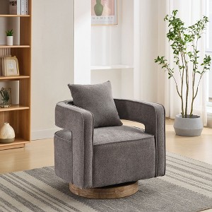 Okak 360° Swivel Accent Chair with Weathered Wood Base,Modern Open Back Armchair for Living Room,Bedroom - 1 of 4