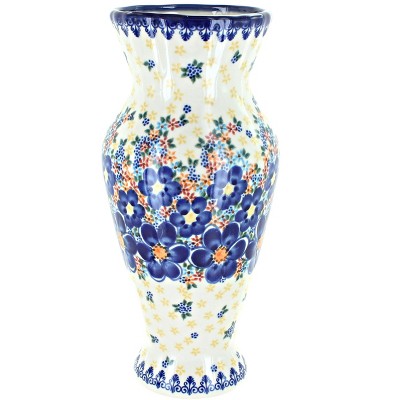 Blue Rose Polish Pottery Blue Dahlia Tall Vase