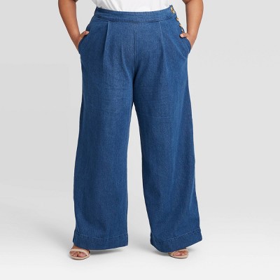 wide leg jeans with buttons on side