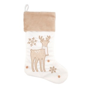 Saro Lifestyle Festive Whimsy Reindeer Stocking, 20", Off-White - 1 of 3
