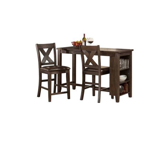 3pc Spencer Counter Height Dining Set With X Back Stools Wood Dark Espresso Brown Faux Leather Hillsdale Furniture Target