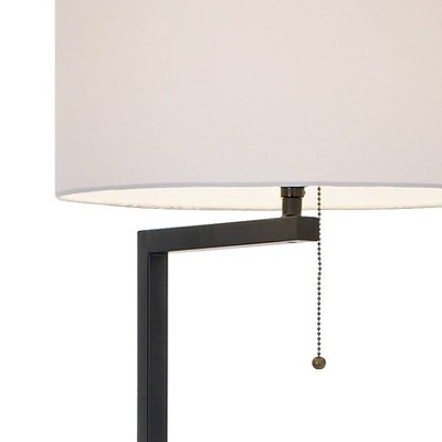 Black Metal Floor Lamp with Glass Tray and White Drum Shade