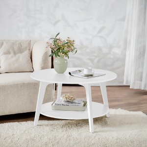 2-Tier Round Coffee Table with Storage, 31.5 Inch Mid-Century Modern Center Table with Tapered Legs - 1 of 4