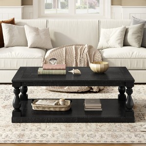 KIGFTSOD Vintage Coffee Table with Artistic Vase Column Legs and Luxurious Pine Veneer for Living Room, Study Room - 1 of 4