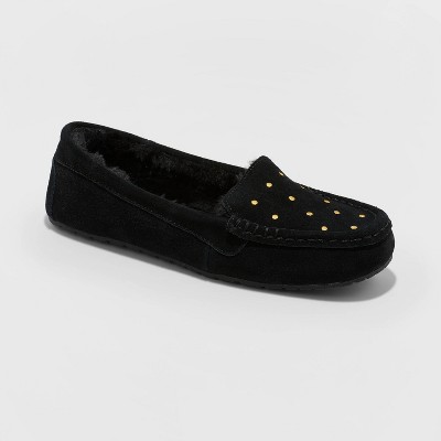 black moccasin slippers