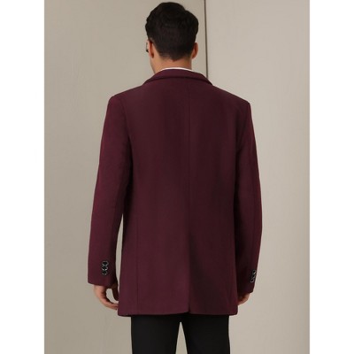 Lars Amadeus Men's Single Breasted Classic Business Winter Trench Coat Burgundy X Large — фото 3